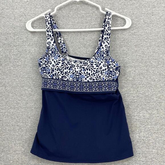 Lands' End Other - Lands End Swimsuit Womens 2 Blue Tankini Top Color Block Lined Built In Bra